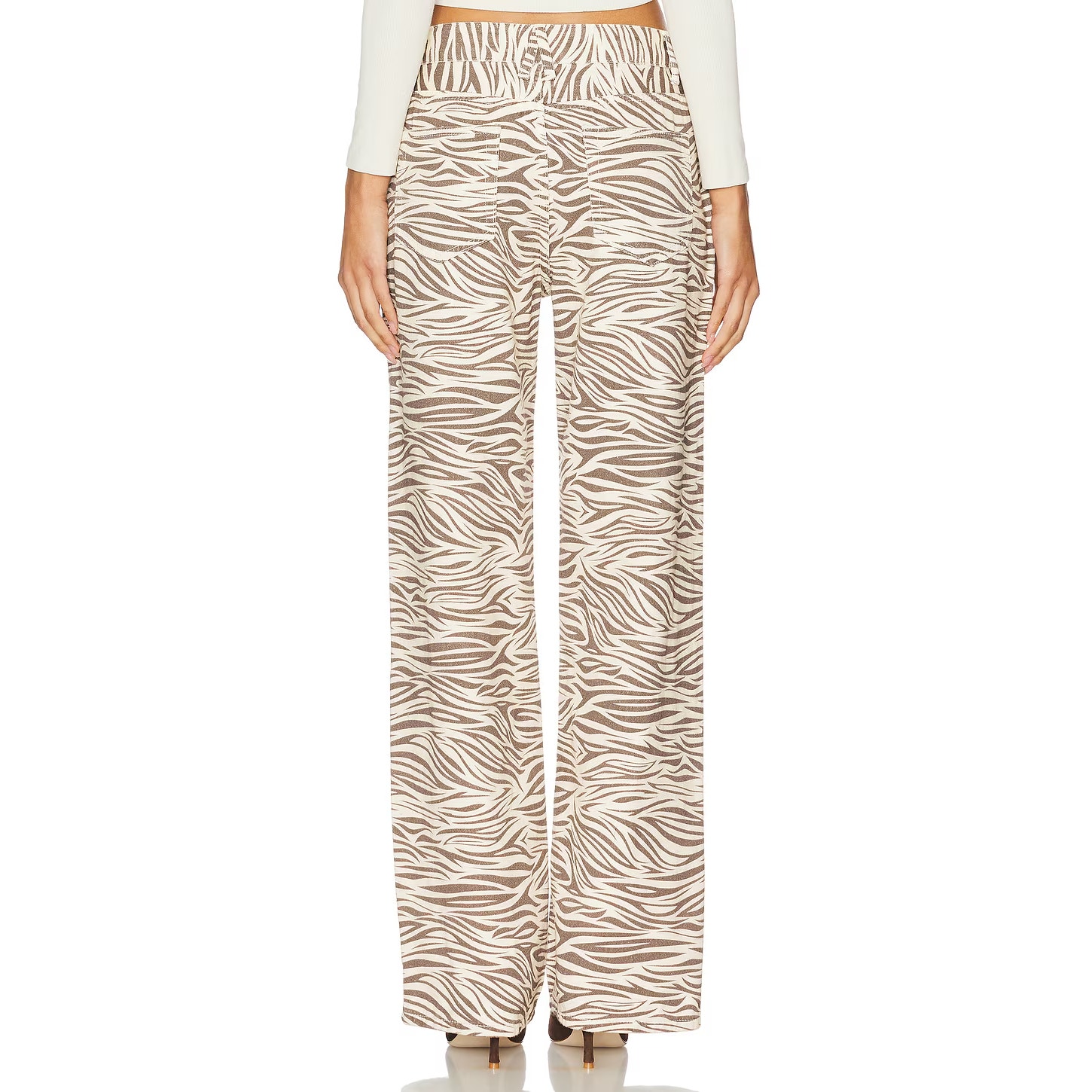 Nwot Lioness Top Model Denim Wide Leg Jeans Striped Pants Mid-Rise Zebra Size Xl